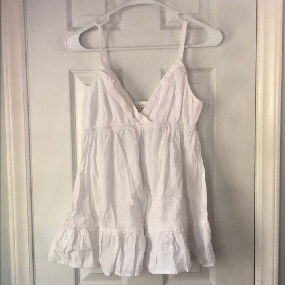 White Cotton Ruffle V Neck Spaghetti Strap Tank M